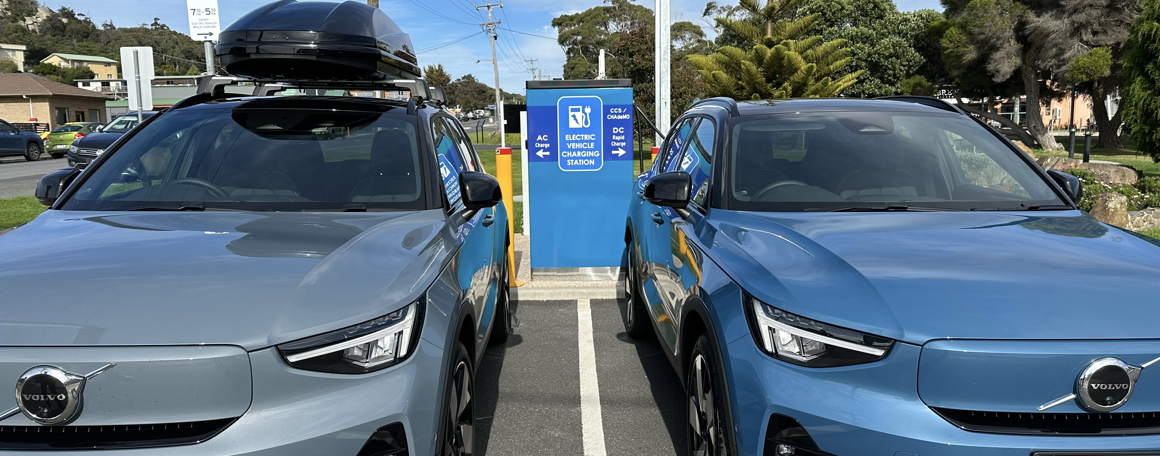 Photograph of Bicheno Public EV Charging Station with Volvo XC40 vehicles